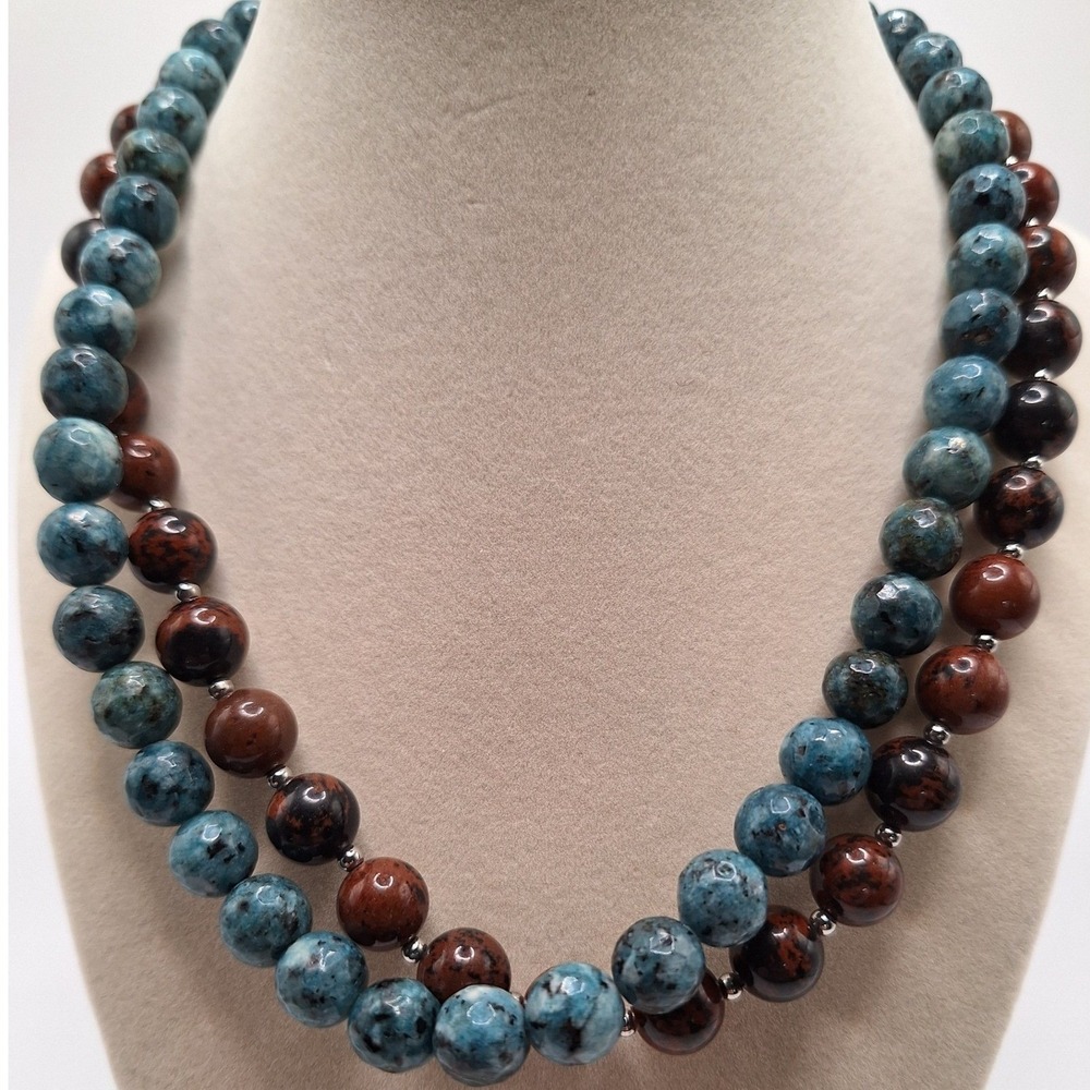 Blue jasper brown obsidian beaded necklaces 10 mm set of 2